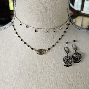 Rutelated Quartz Necklace, Crystal Earrings